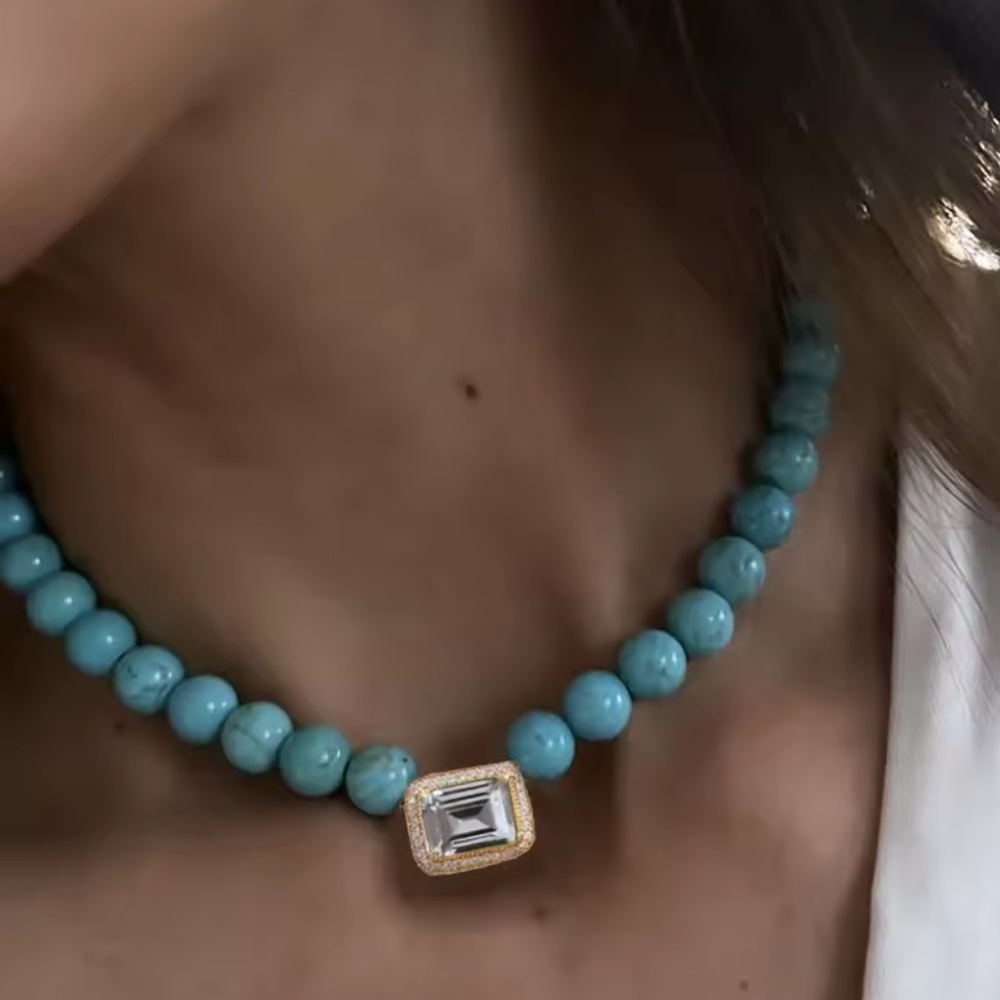 NEW! Turquoise Beaded Necklace with Gold Accents
